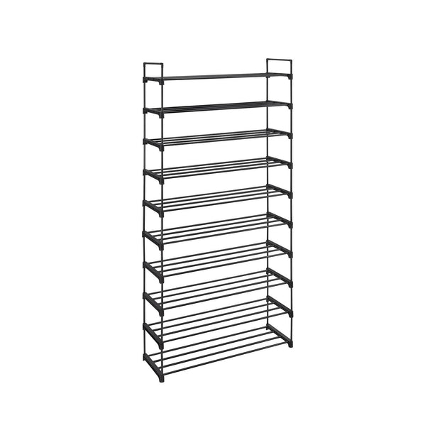 10-Tier Metal Shoe Rack – Black – Holds Up to 50 Pairs