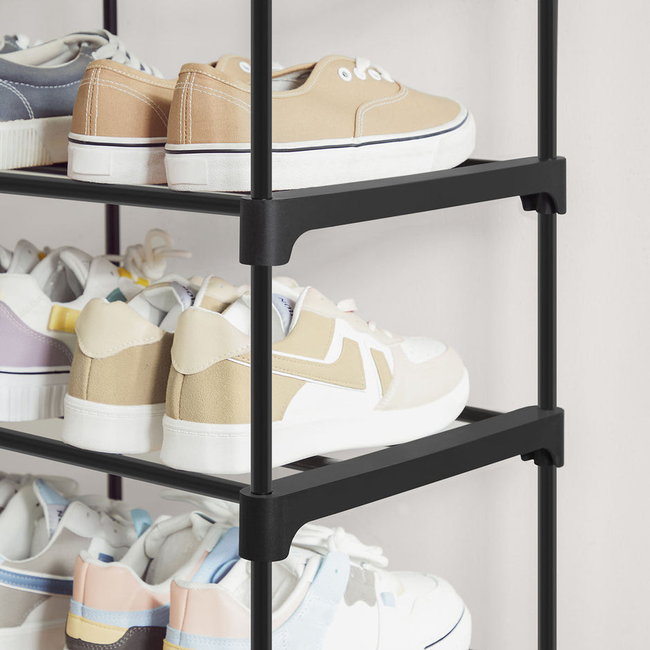 10-Tier Metal Shoe Rack – Black – Holds Up to 50 Pairs