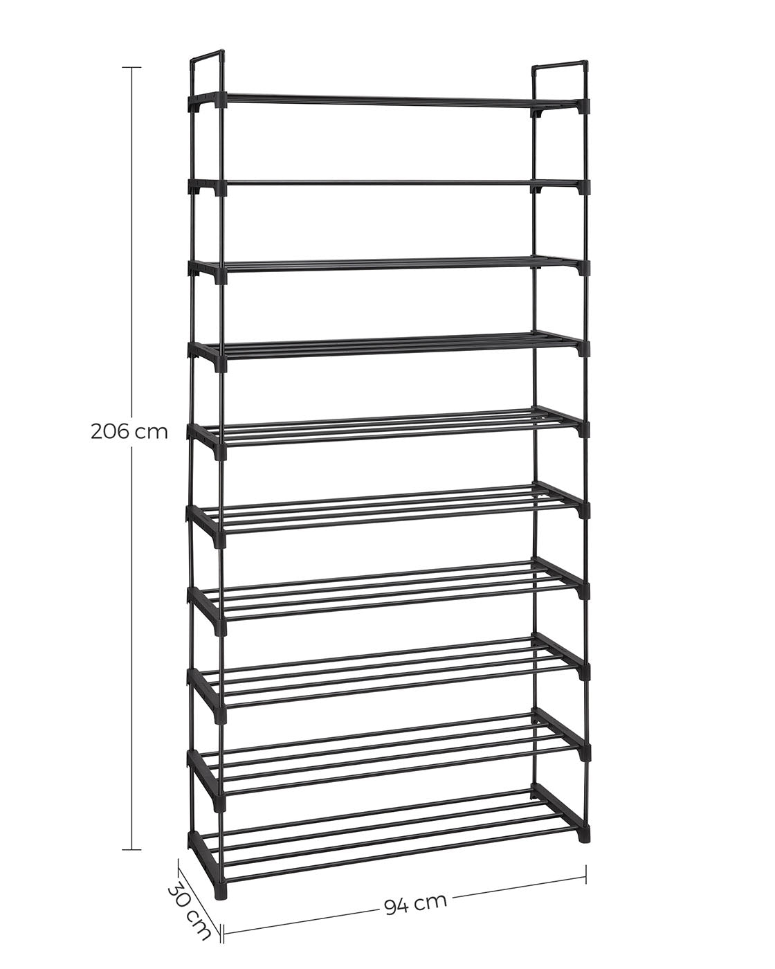 10-Tier Metal Shoe Rack – Black – Holds Up to 50 Pairs