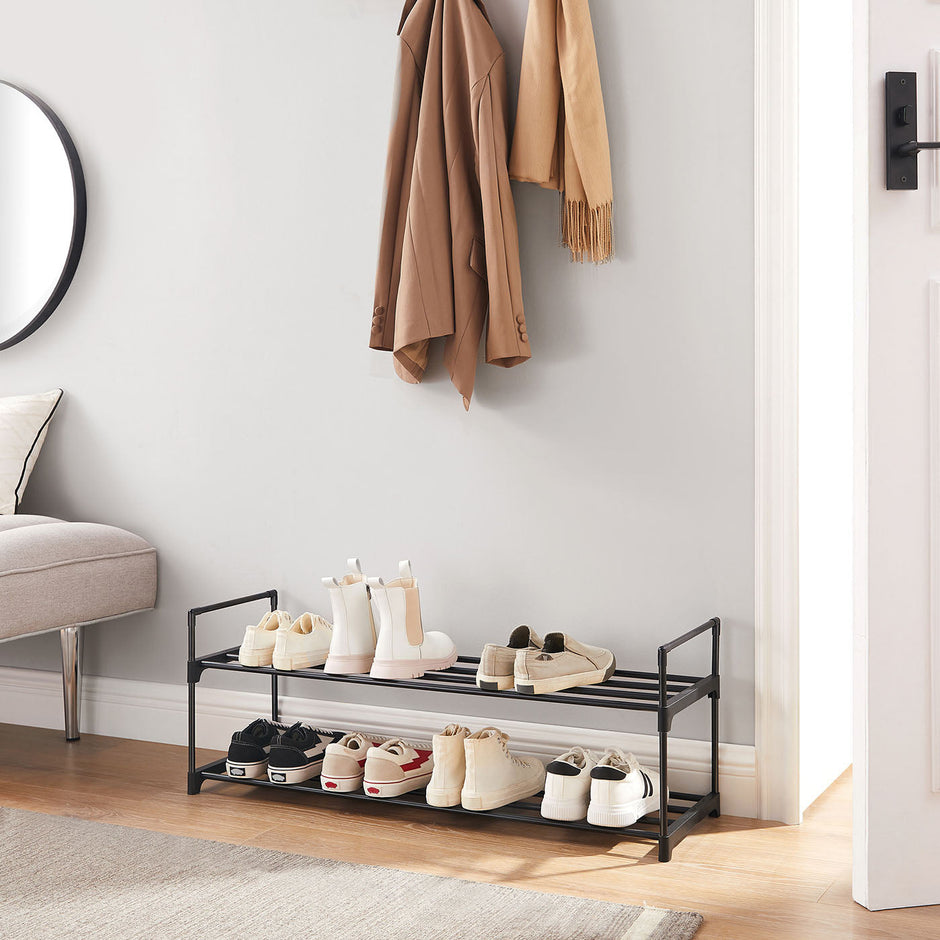 2-Tier Shoe Rack – Metal – Black – Holds Up to 10 Pairs of Shoes