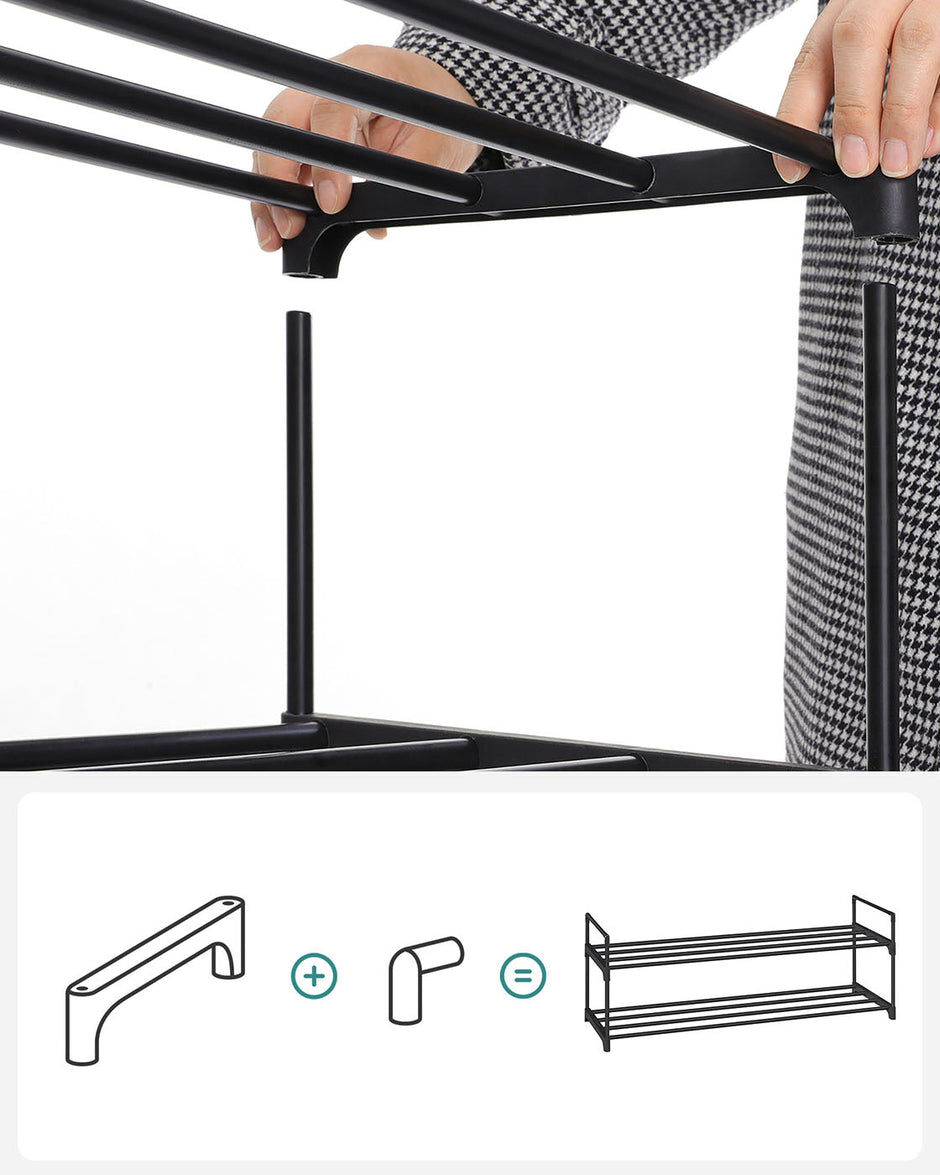 2-Tier Shoe Rack – Metal – Black – Holds Up to 10 Pairs of Shoes