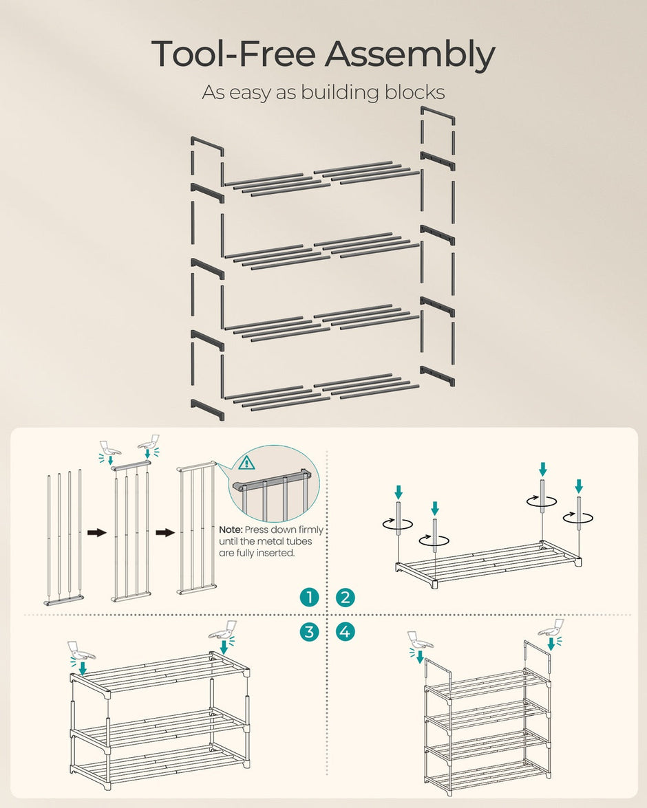 4-Tier Shoe Rack – Metal – Black – Stackable, Fits 10 to 15 Pairs