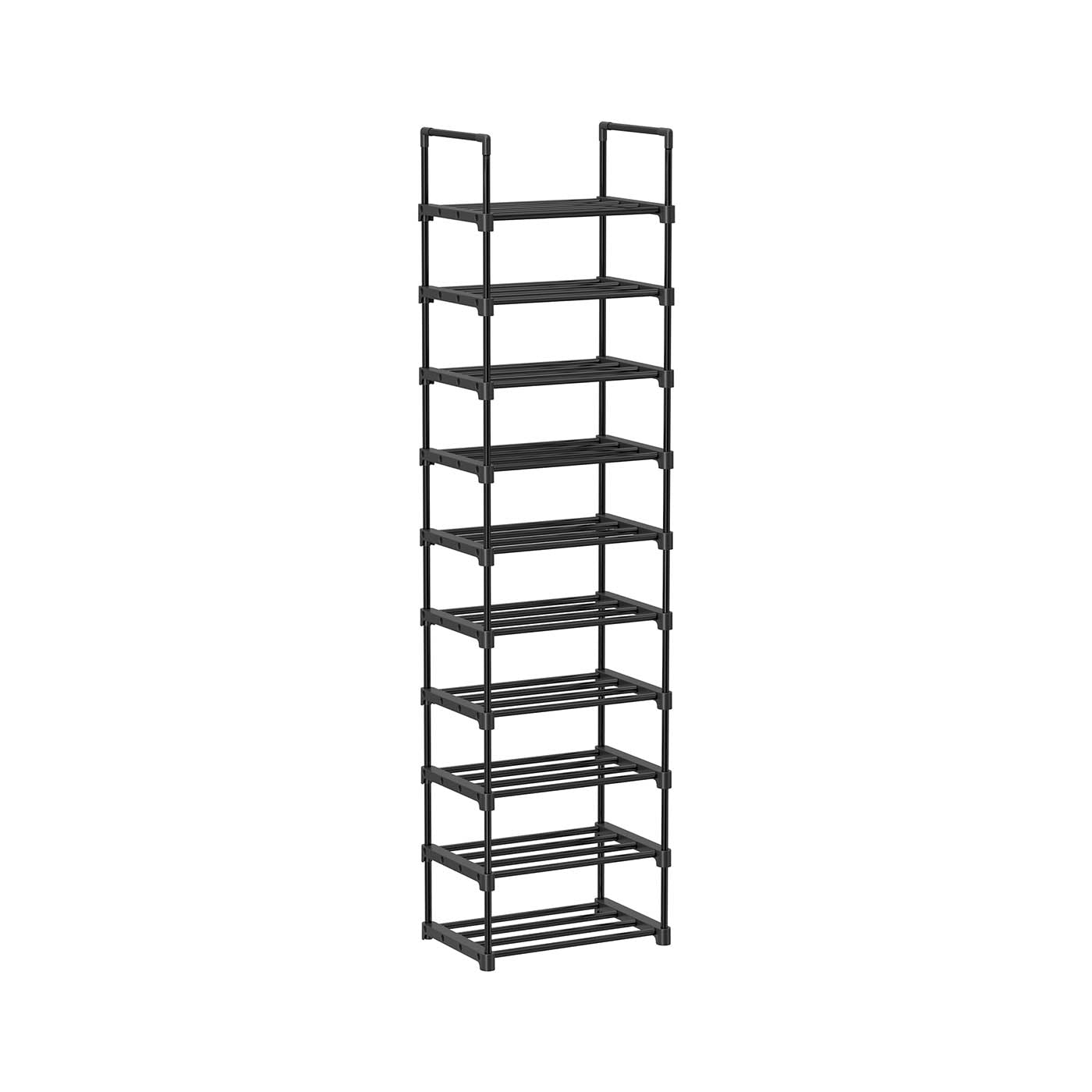 10-Shelf Shoe Rack – Iron – Black – Customisable and Space-Saving Design