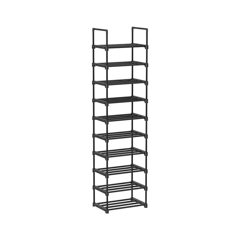 10-Shelf Shoe Rack – Iron – Black – Customisable and Space-Saving Design
