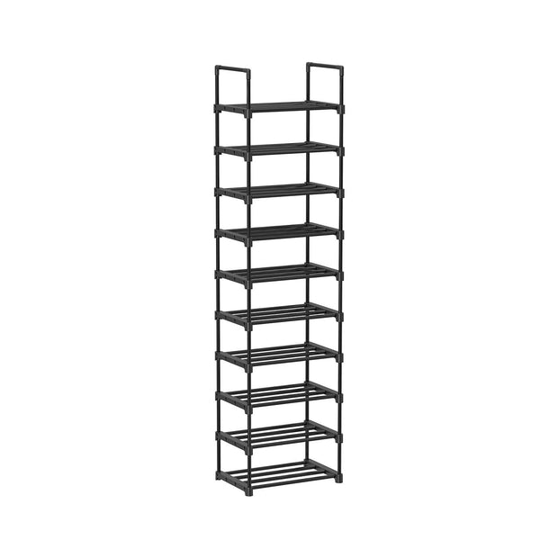 10-Shelf Shoe Rack – Iron – Black – Customisable and Space-Saving Design
