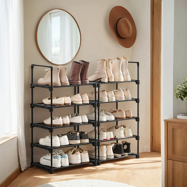 10-Tier Shoe Rack – Metal – Black – Customisable Design for Space-Saving Storage in Hallway or Dressing Room