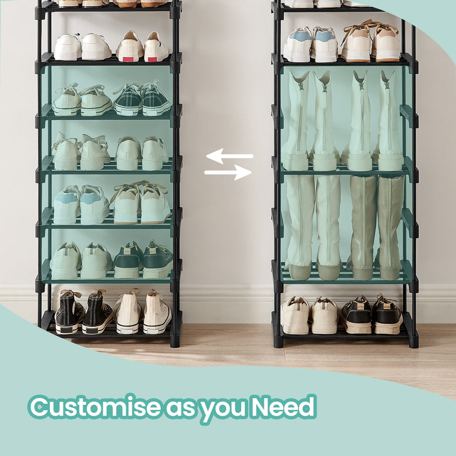 10-Tier Shoe Rack – Metal – Black – Customisable Design for Space-Saving Storage in Hallway or Dressing Room