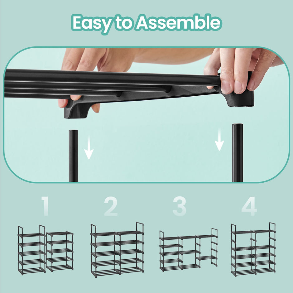 10-Tier Shoe Rack – Metal – Black – Customisable Design for Space-Saving Storage in Hallway or Dressing Room