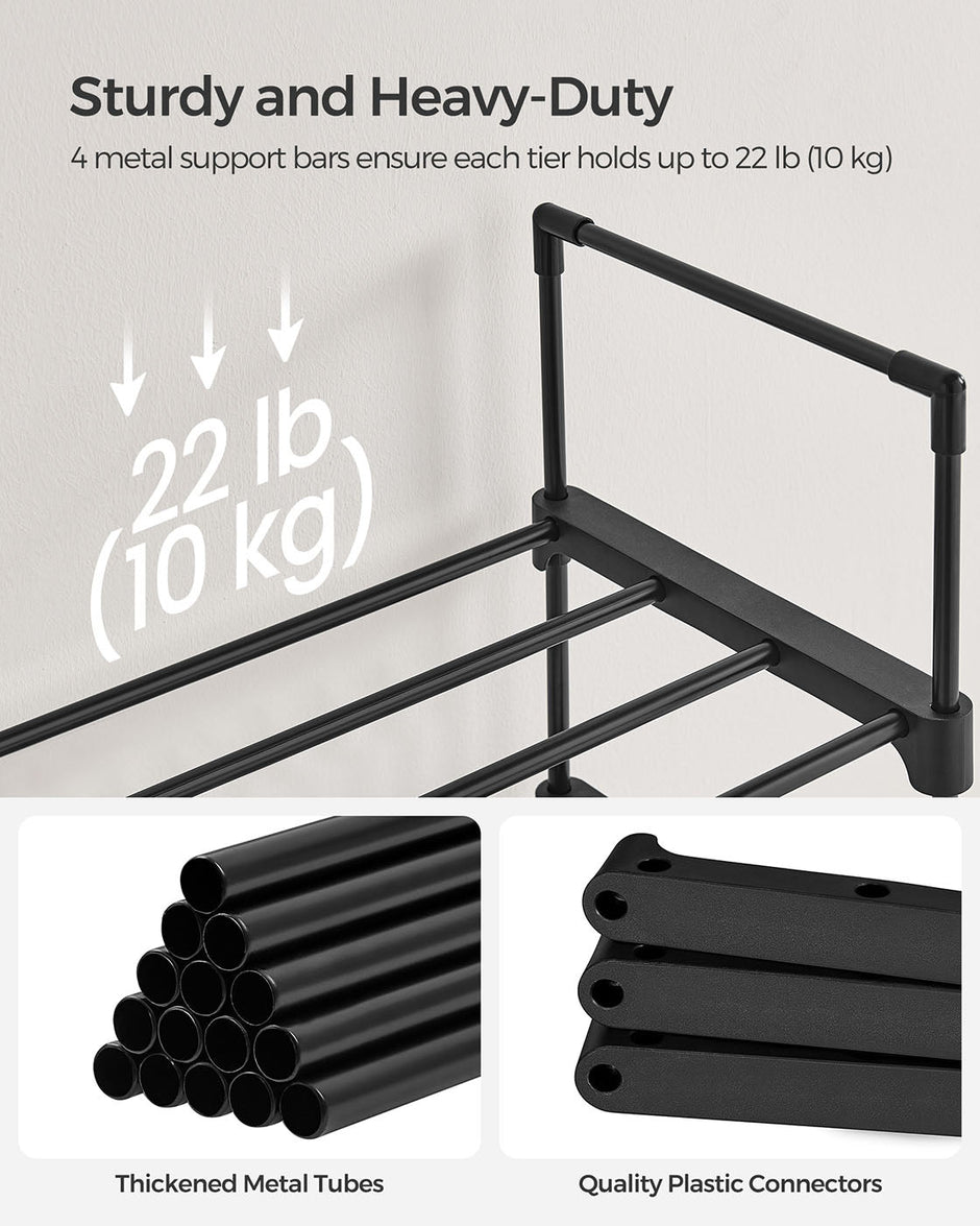 10-Shelf Shoe Rack – Iron – Black – Customisable and Space-Saving Design