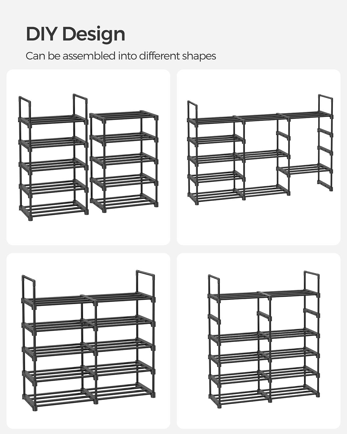 10-Shelf Shoe Rack – Iron – Black – Customisable and Space-Saving Design
