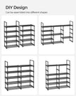 10-Shelf Shoe Rack – Iron – Black – Customisable and Space-Saving Design