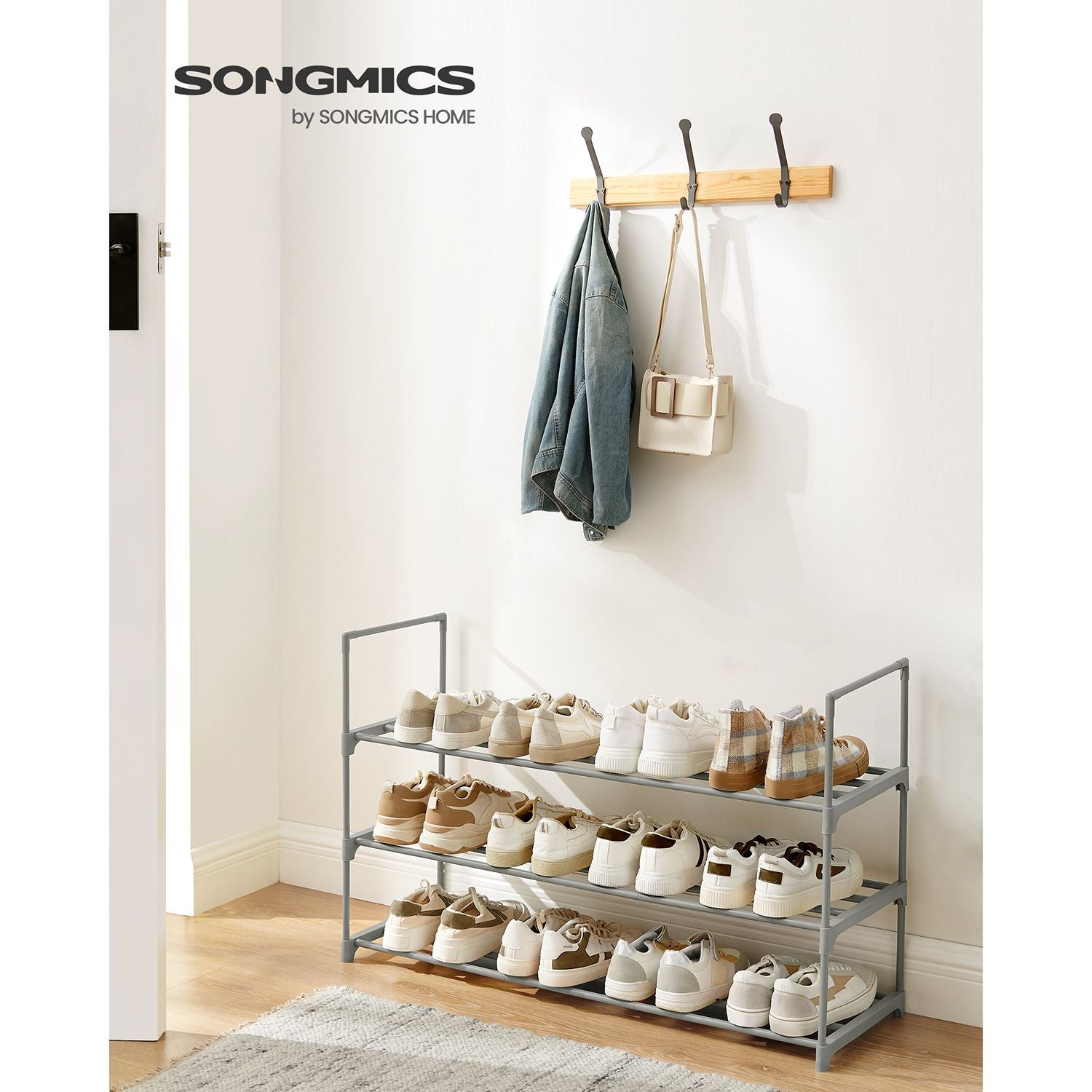 3-Tier Shoe Rack – Metal – Black – Stackable and Easy to Assemble