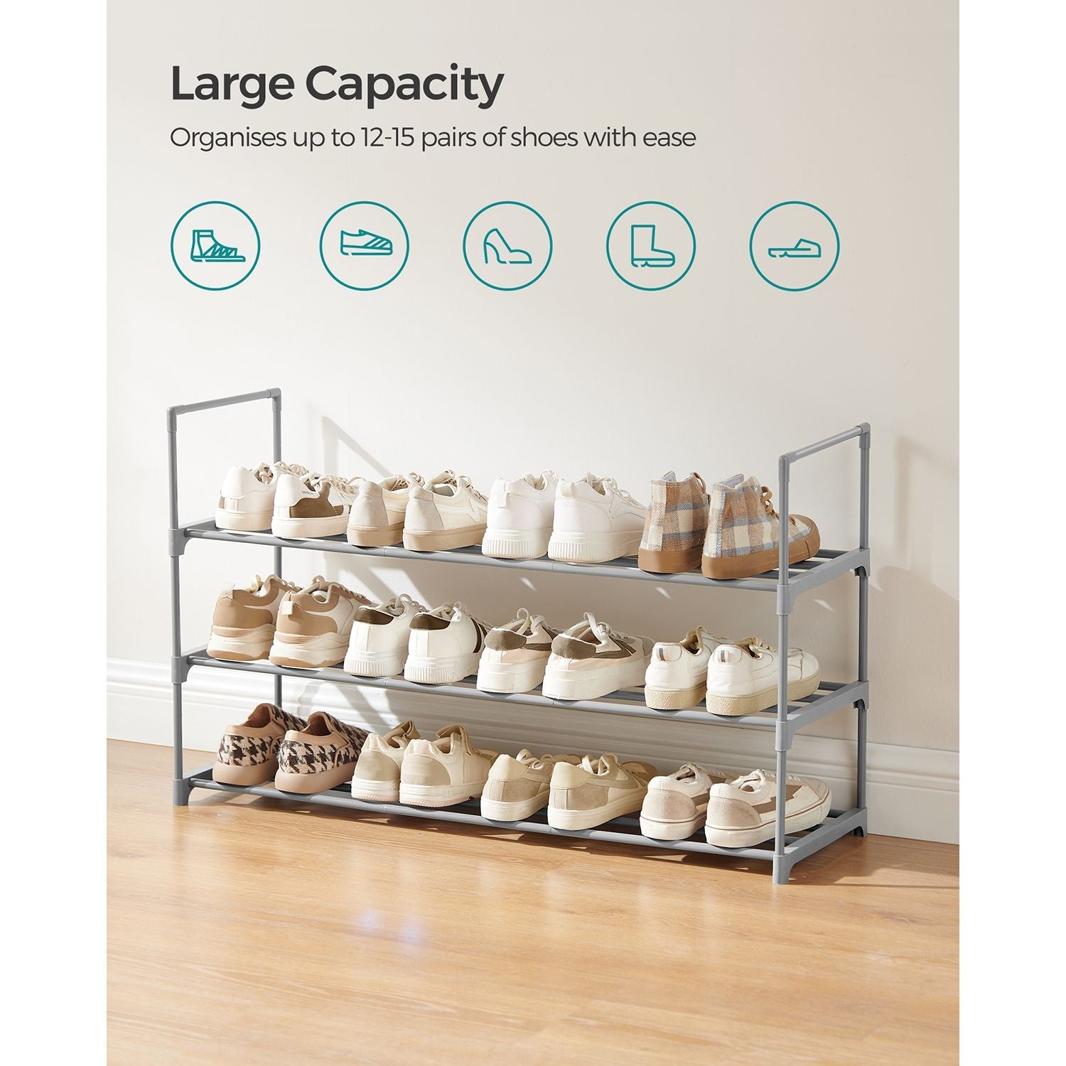 3-Tier Shoe Rack – Metal – Black – Stackable and Easy to Assemble