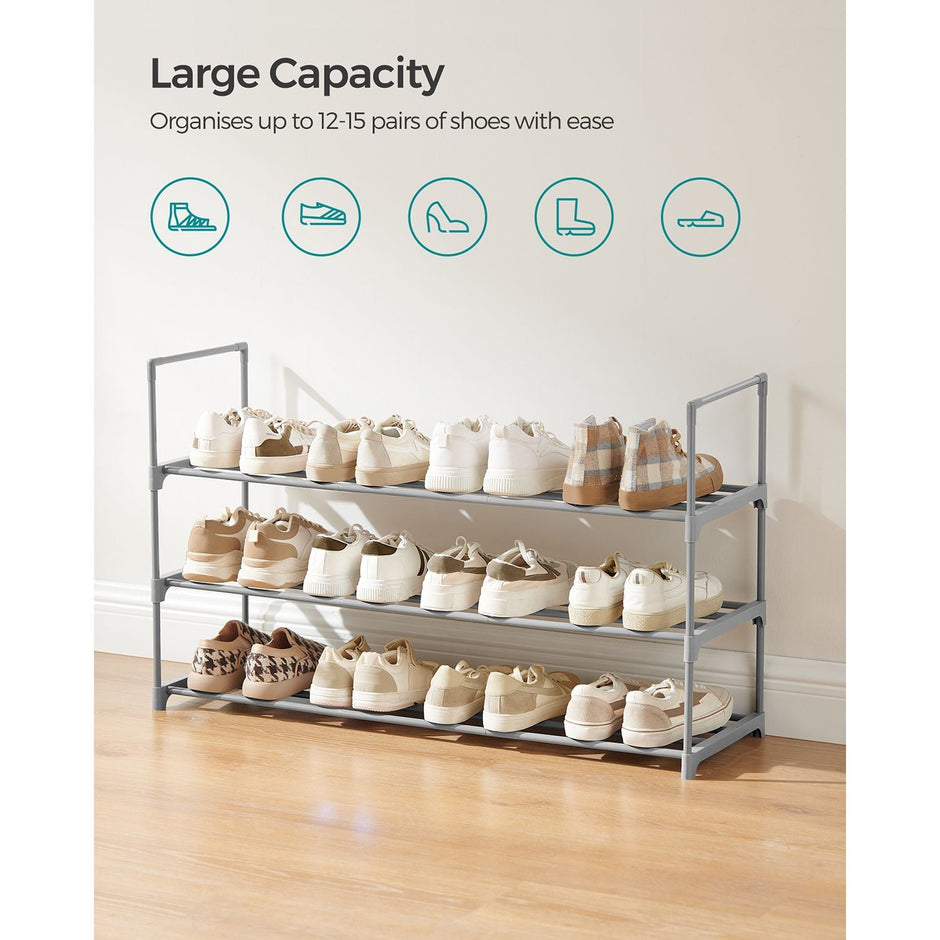 3-Tier Shoe Rack – Metal – Black – Stackable and Easy to Assemble