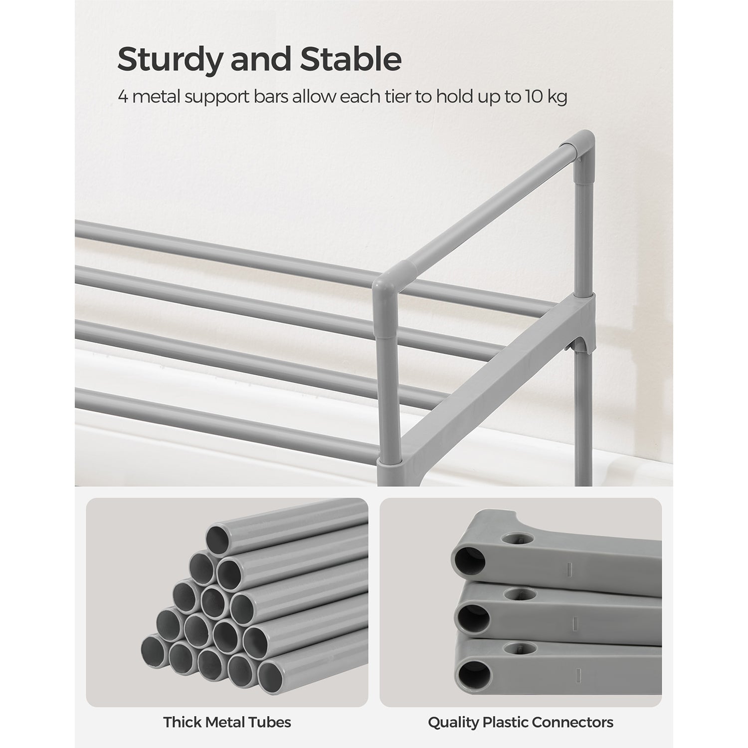 3-Tier Shoe Rack – Metal – Black – Stackable and Easy to Assemble