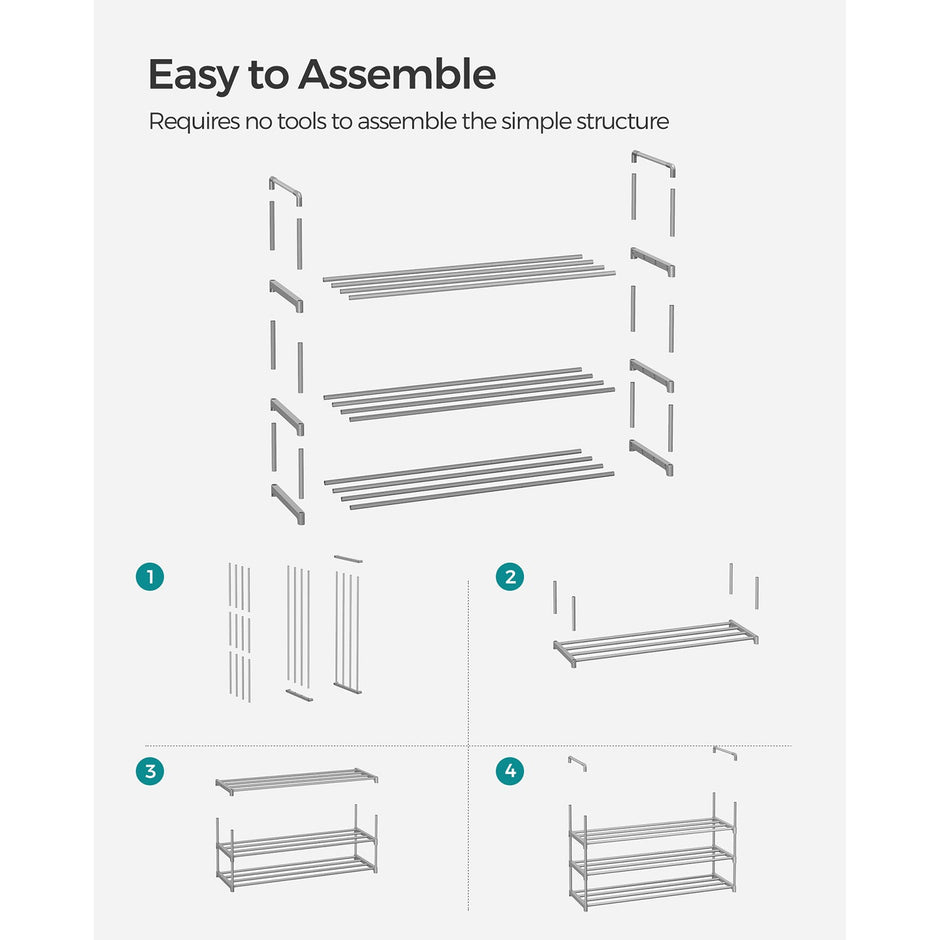 3-Tier Shoe Rack – Metal – Black – Stackable and Easy to Assemble