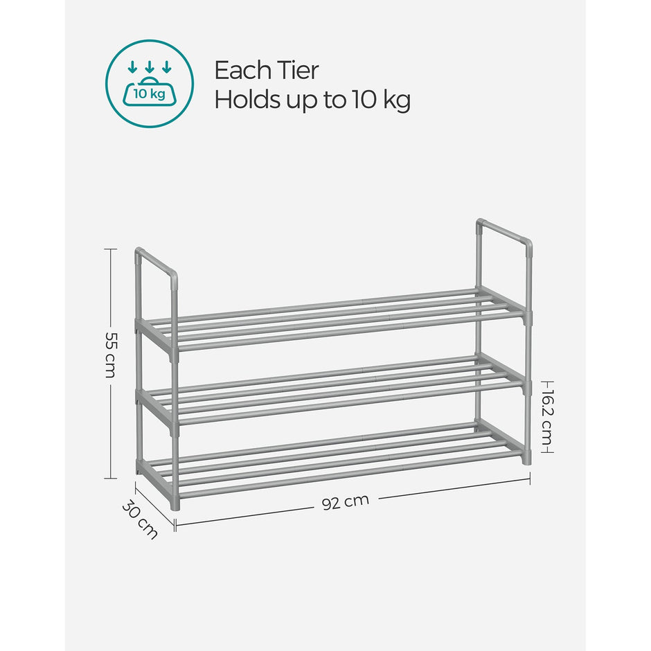 3-Tier Shoe Rack – Metal – Black – Stackable and Easy to Assemble
