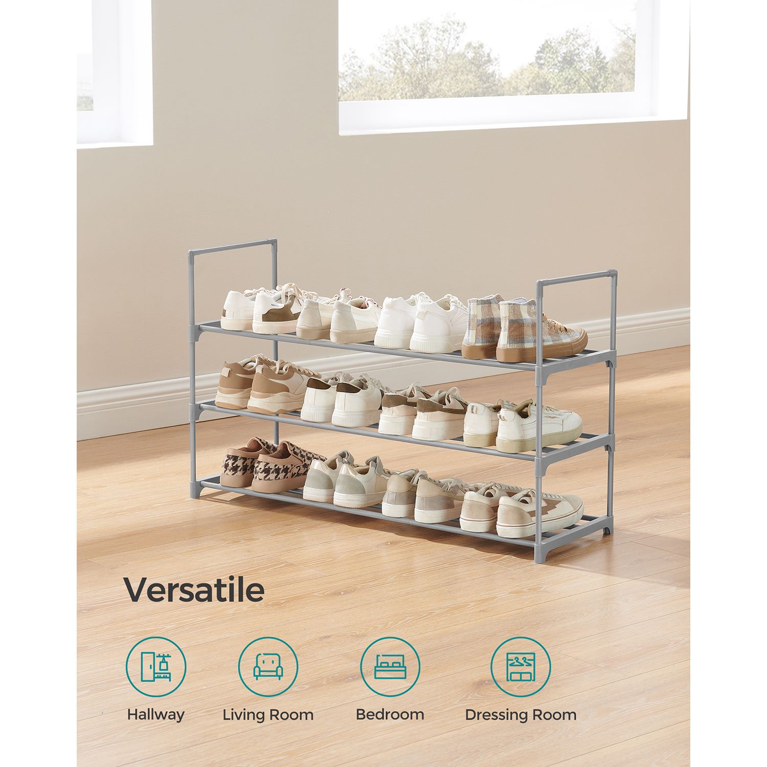 3-Tier Shoe Rack – Metal – Black – Stackable and Easy to Assemble
