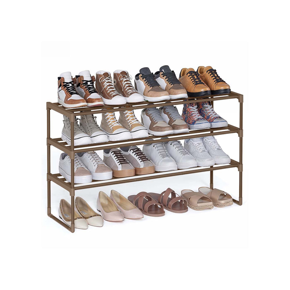 3-Tier Shoe Rack – Metal – Walnut Brown – Fits 16 to 20 Pairs