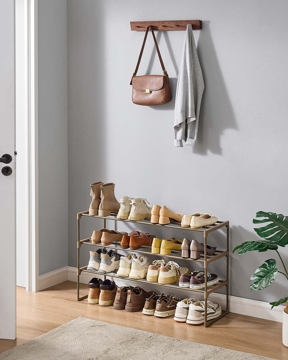 3-Tier Shoe Rack – Metal – Walnut Brown – Fits 16 to 20 Pairs