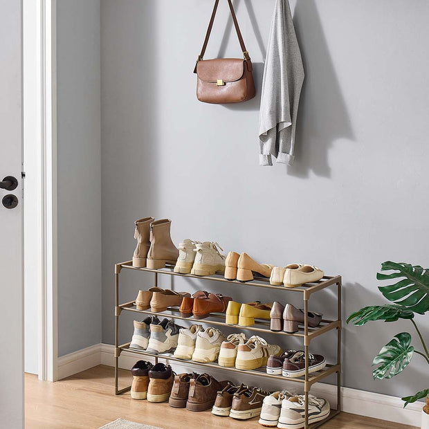 3-Tier Shoe Rack – Metal – Walnut Brown – Fits 16 to 20 Pairs