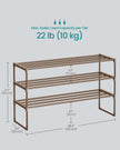 3-Tier Shoe Rack – Metal – Walnut Brown – Fits 16 to 20 Pairs