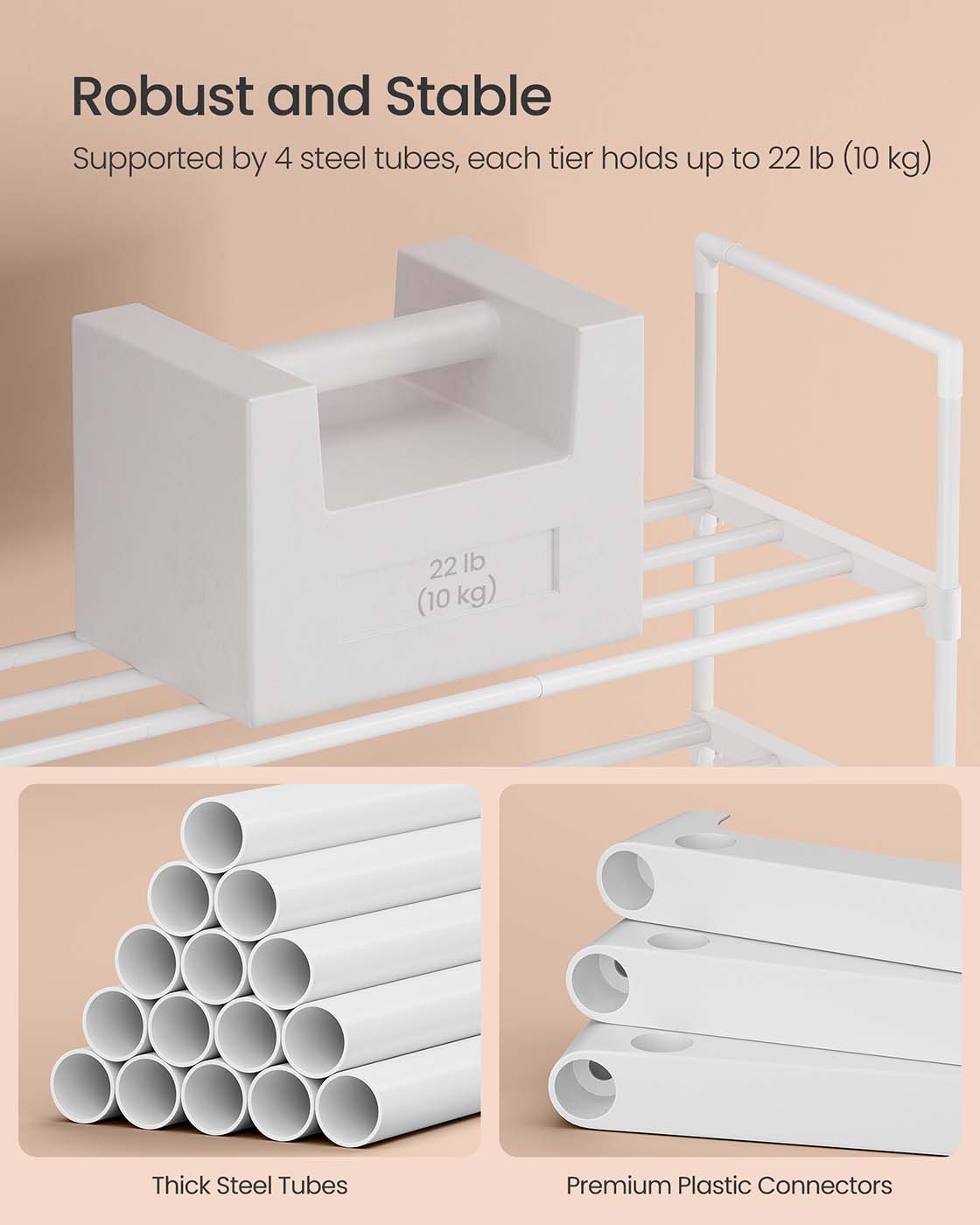 3-Tier Shoe Rack – Metal – Black – Stackable and Easy to Assemble