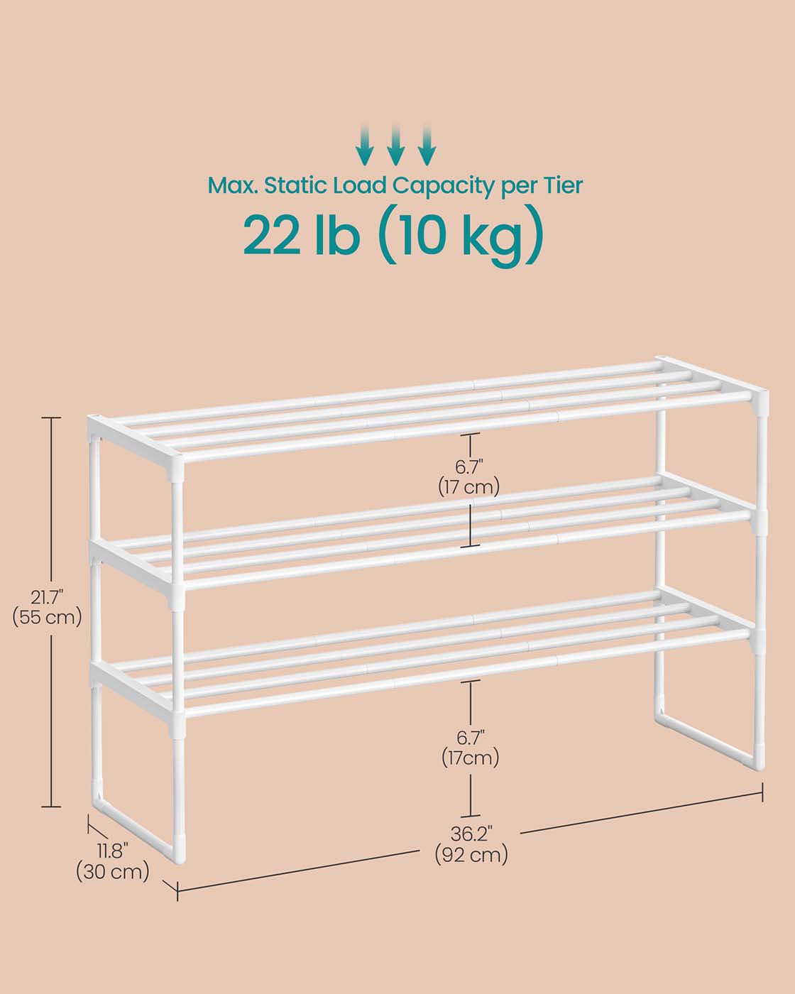 3-Tier Shoe Rack – Metal – Black – Stackable and Easy to Assemble