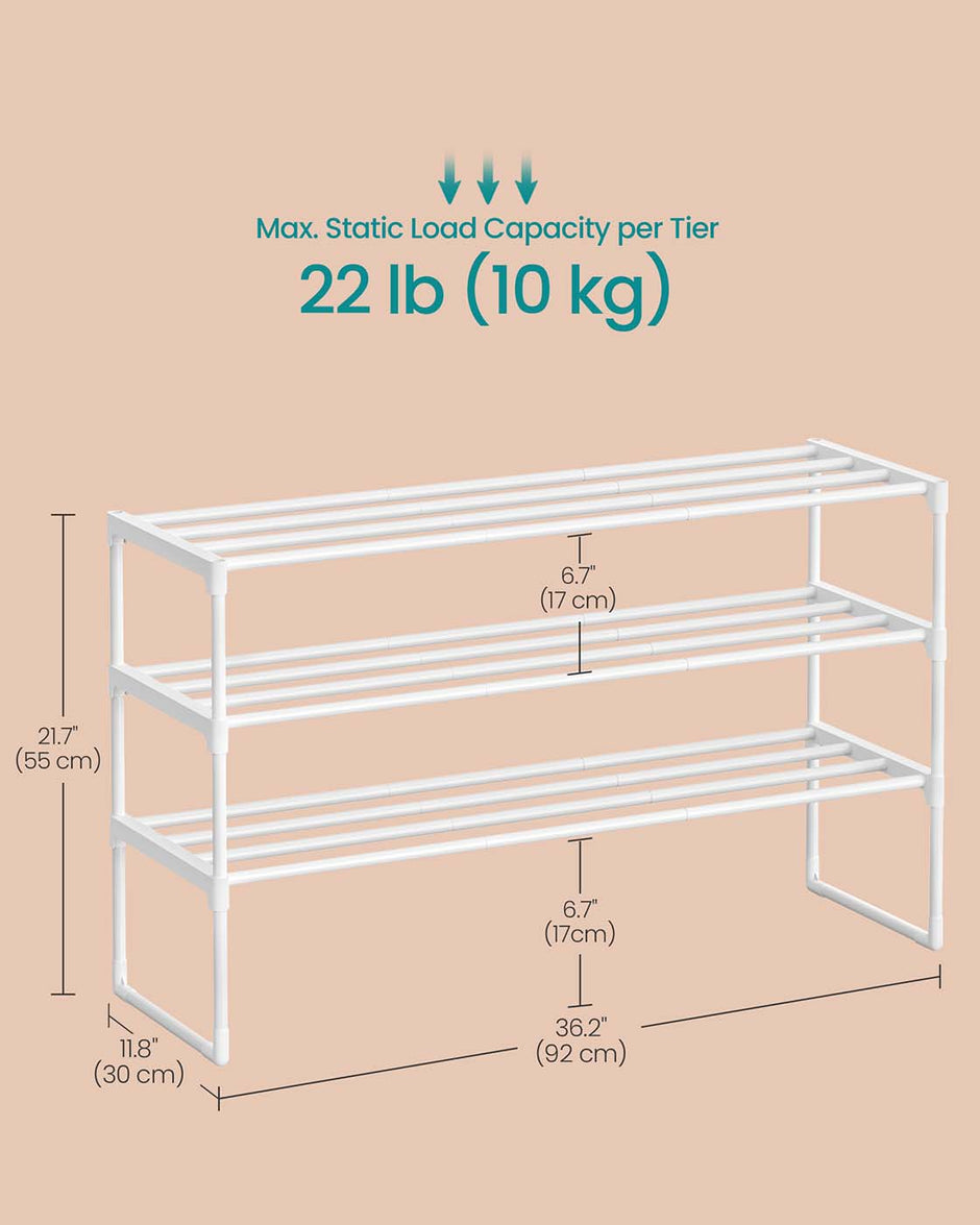3-Tier Shoe Rack – Metal – Black – Stackable and Easy to Assemble