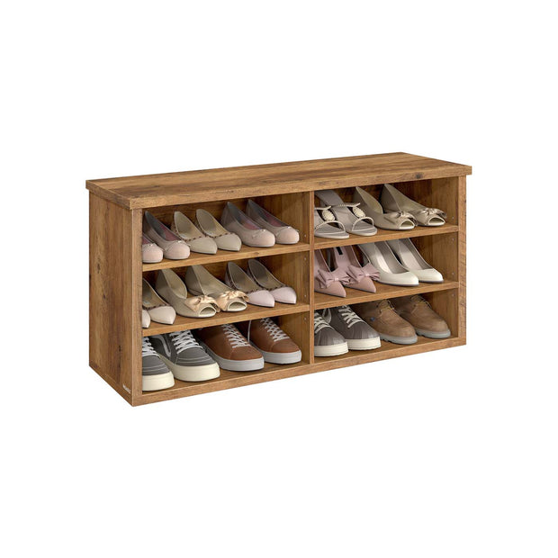 Shoe Storage Bench – Engineered Wood – Honey Brown – Adjustable Shelves, 6 Compartments