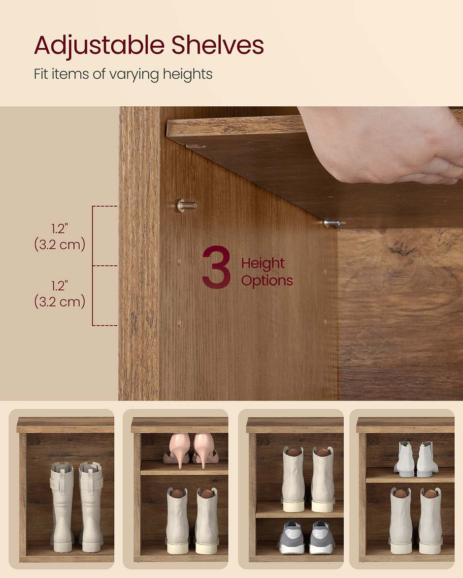 Shoe Storage Bench – Engineered Wood – Honey Brown – Adjustable Shelves, 6 Compartments