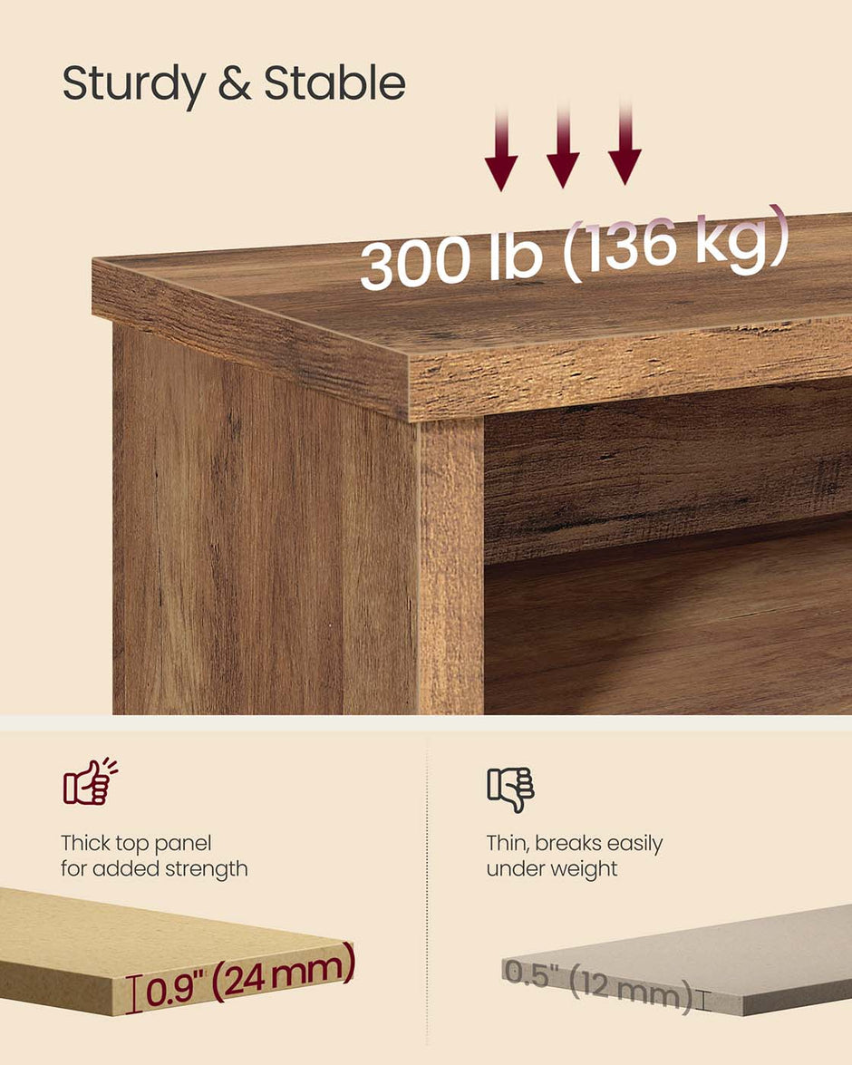 Shoe Storage Bench – Engineered Wood – Honey Brown – Adjustable Shelves, 6 Compartments