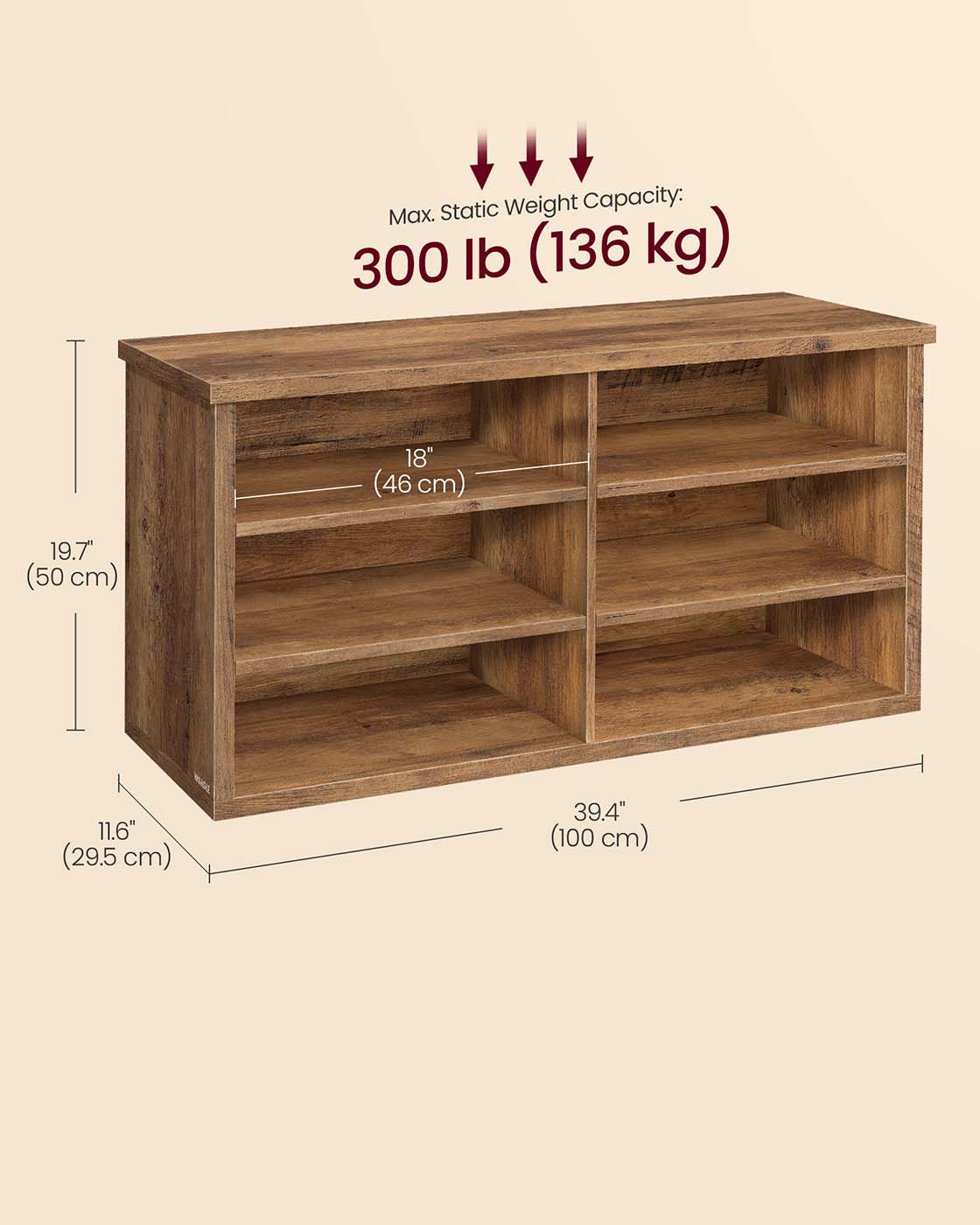 Shoe Storage Bench – Engineered Wood – Honey Brown – Adjustable Shelves, 6 Compartments