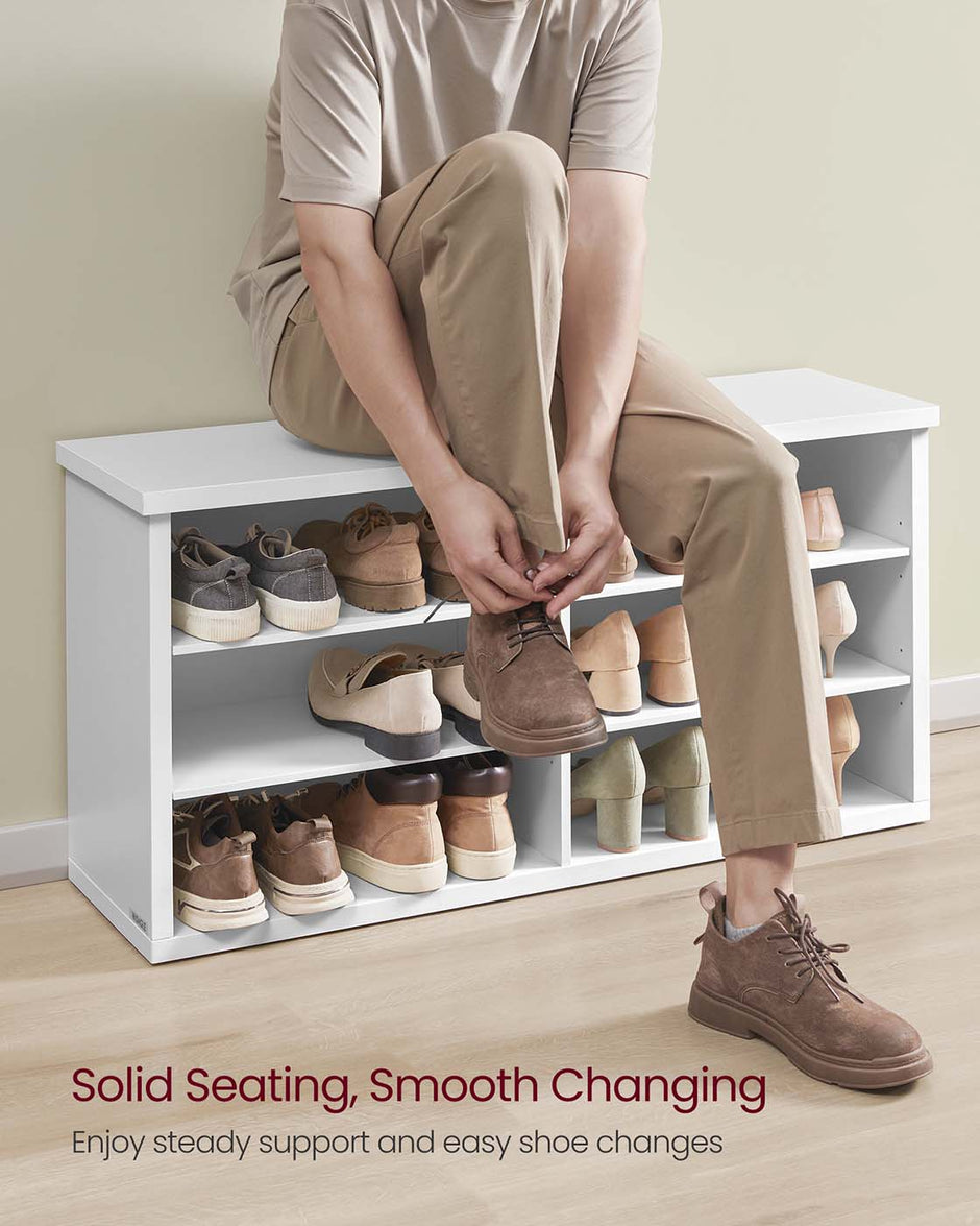 Shoe Storage Bench – Engineered Wood – Honey Brown – Adjustable Shelves, 6 Compartments
