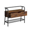 Shoe Storage Bench – Steel Frame – Rustic Brown and Ink Black – Industrial Style with Storage Drawer
