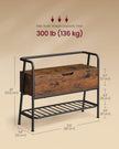 Shoe Storage Bench – Steel Frame – Rustic Brown and Ink Black – Industrial Style with Storage Drawer