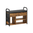 Shoe Storage Bench – Wood and Fabric – Rustic Brown and Ink Black – Inner Storage with PU Pockets and Handles