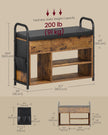Shoe Storage Bench – Wood and Fabric – Rustic Brown and Ink Black – Inner Storage with PU Pockets and Handles
