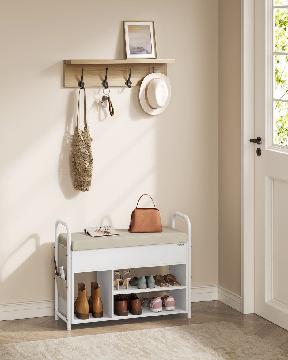Shoe Bench – Wood and PU – Rustic Brown and Ink Black – Inner Storage with Convenient Handles
