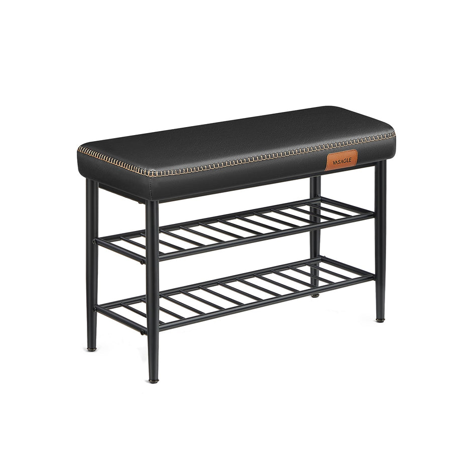 Shoe Bench – Synthetic Leather – Ink Black – Mid-Century Modern Design with Storage