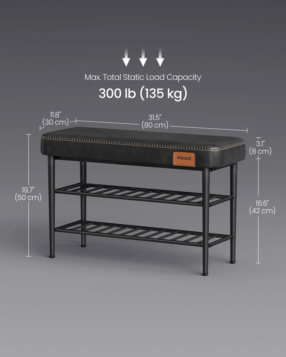 Shoe Bench – Synthetic Leather – Ink Black – Mid-Century Modern Design with Storage