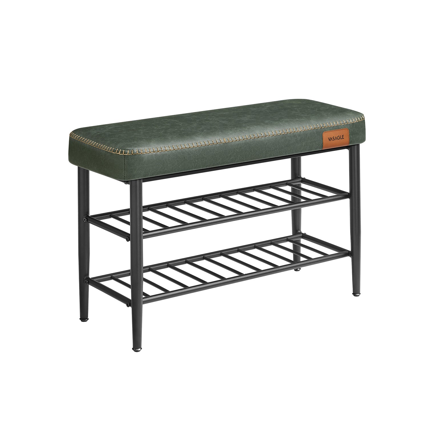Shoe Bench – Synthetic Leather – Brown – Mid-Century Modern with Storage and Shoe Rack Features
