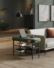 Shoe Bench – Synthetic Leather – Brown – Mid-Century Modern with Storage and Shoe Rack Features