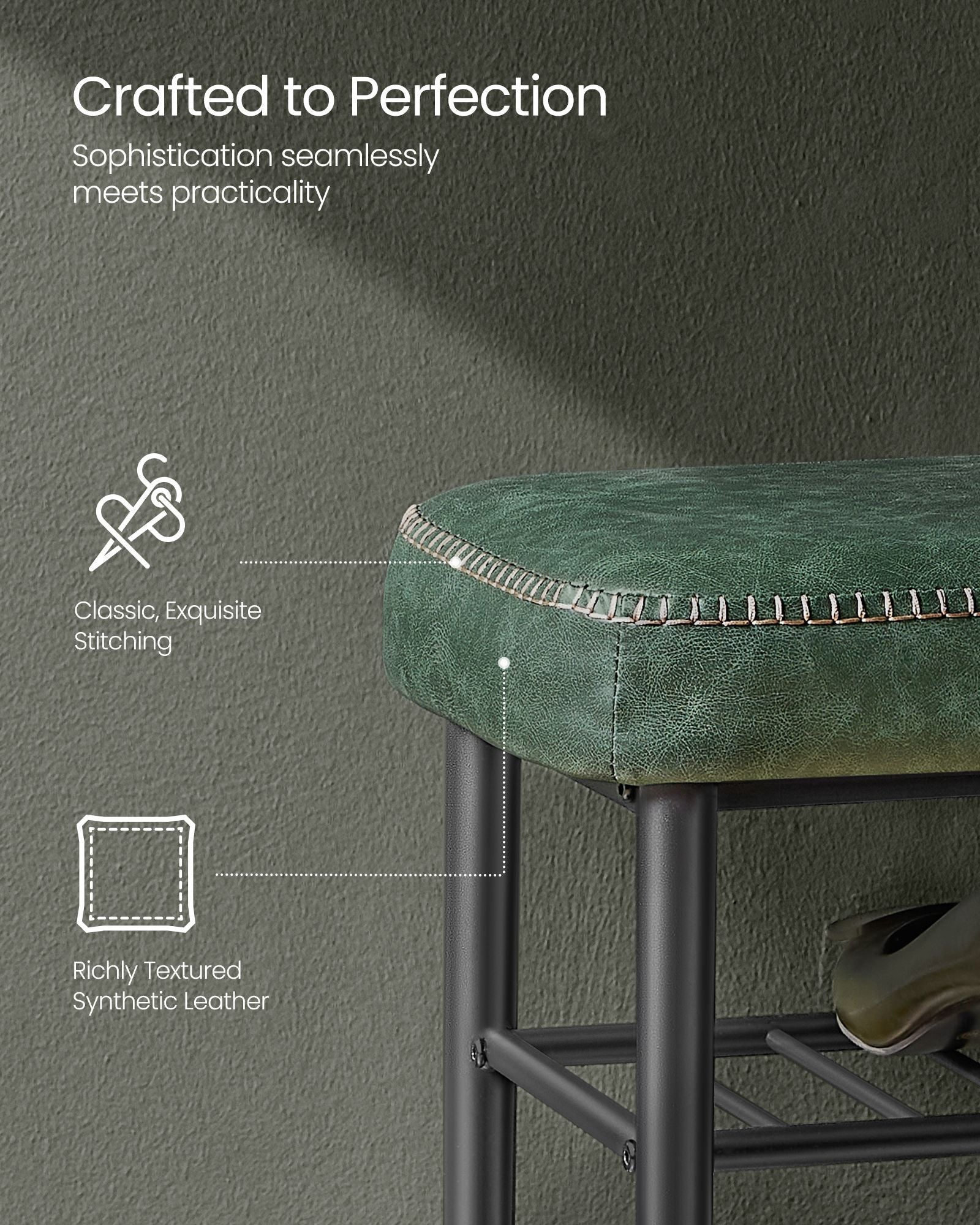 Shoe Bench – Synthetic Leather – Brown – Mid-Century Modern with Storage and Shoe Rack Features