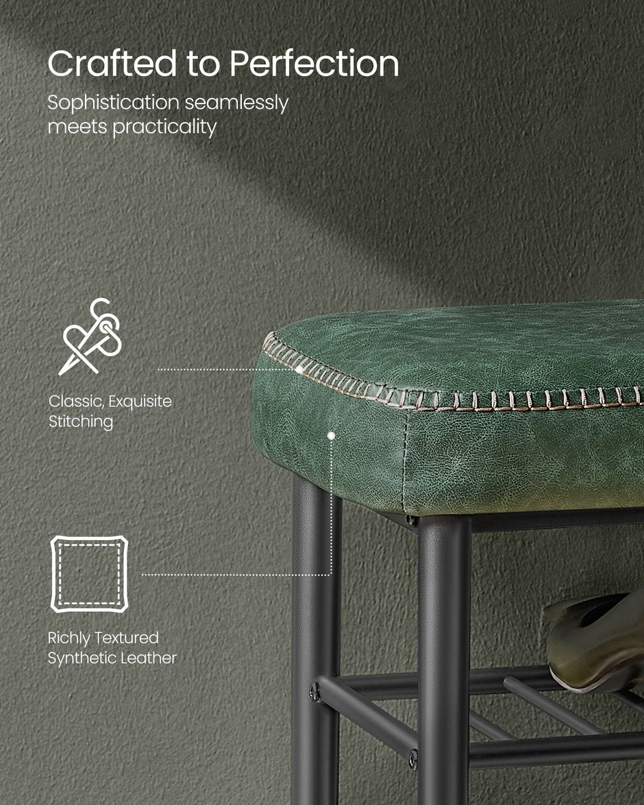 Shoe Bench – Synthetic Leather – Brown – Mid-Century Modern with Storage and Shoe Rack Features