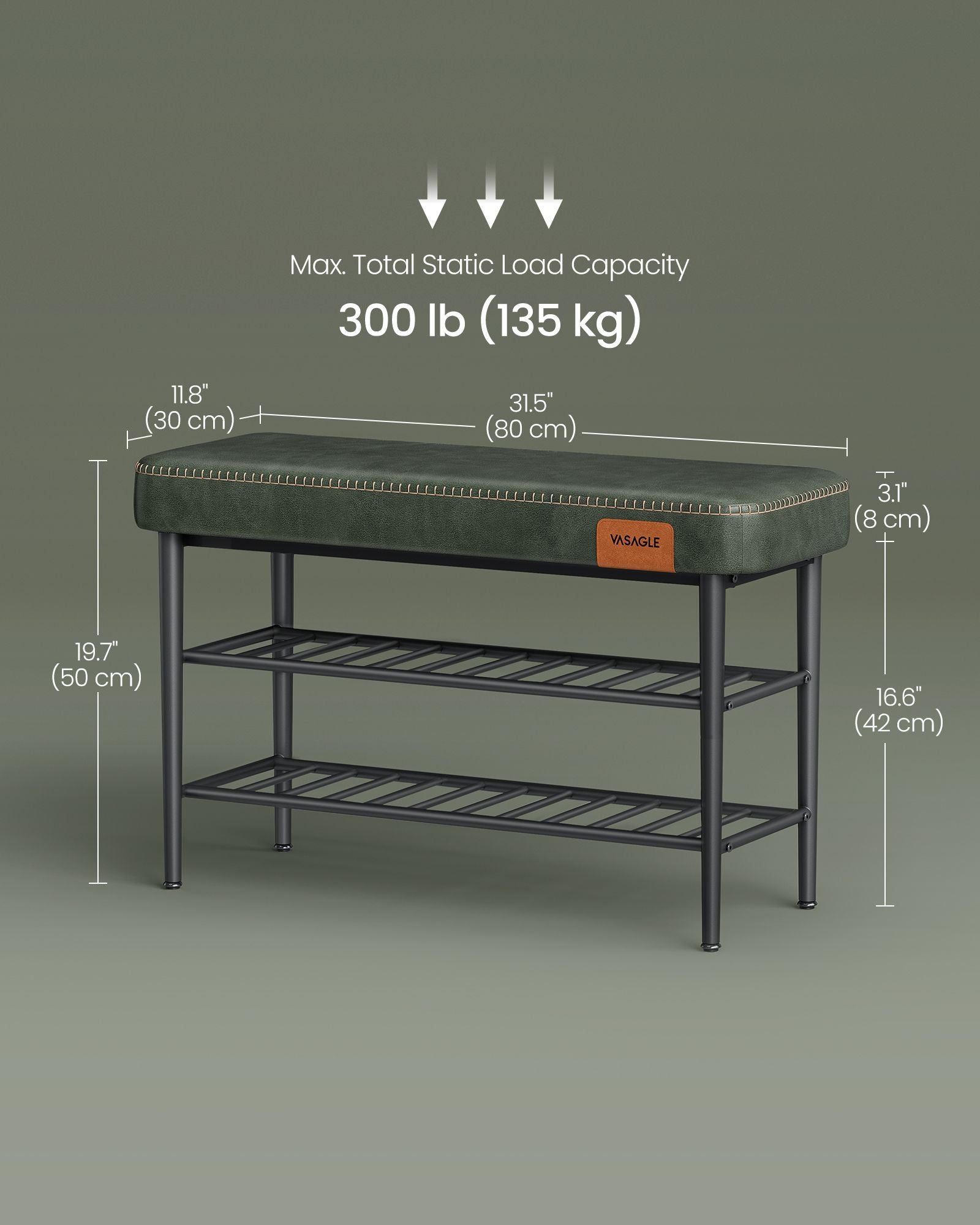 Shoe Bench – Synthetic Leather – Brown – Mid-Century Modern with Storage and Shoe Rack Features