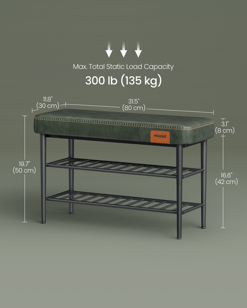 Shoe Bench – Synthetic Leather – Brown – Mid-Century Modern with Storage and Shoe Rack Features
