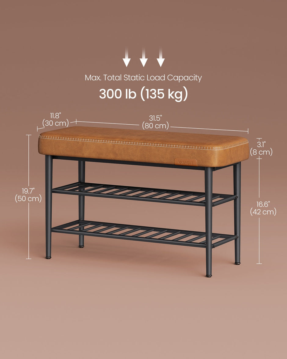 Shoe Rack Bench – Synthetic Leather – Brown – Mid-Century Modern Design, 135 kg Load Capacity