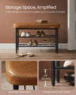 Shoe Rack Bench – Synthetic Leather – Brown – Mid-Century Modern Design, 135 kg Load Capacity