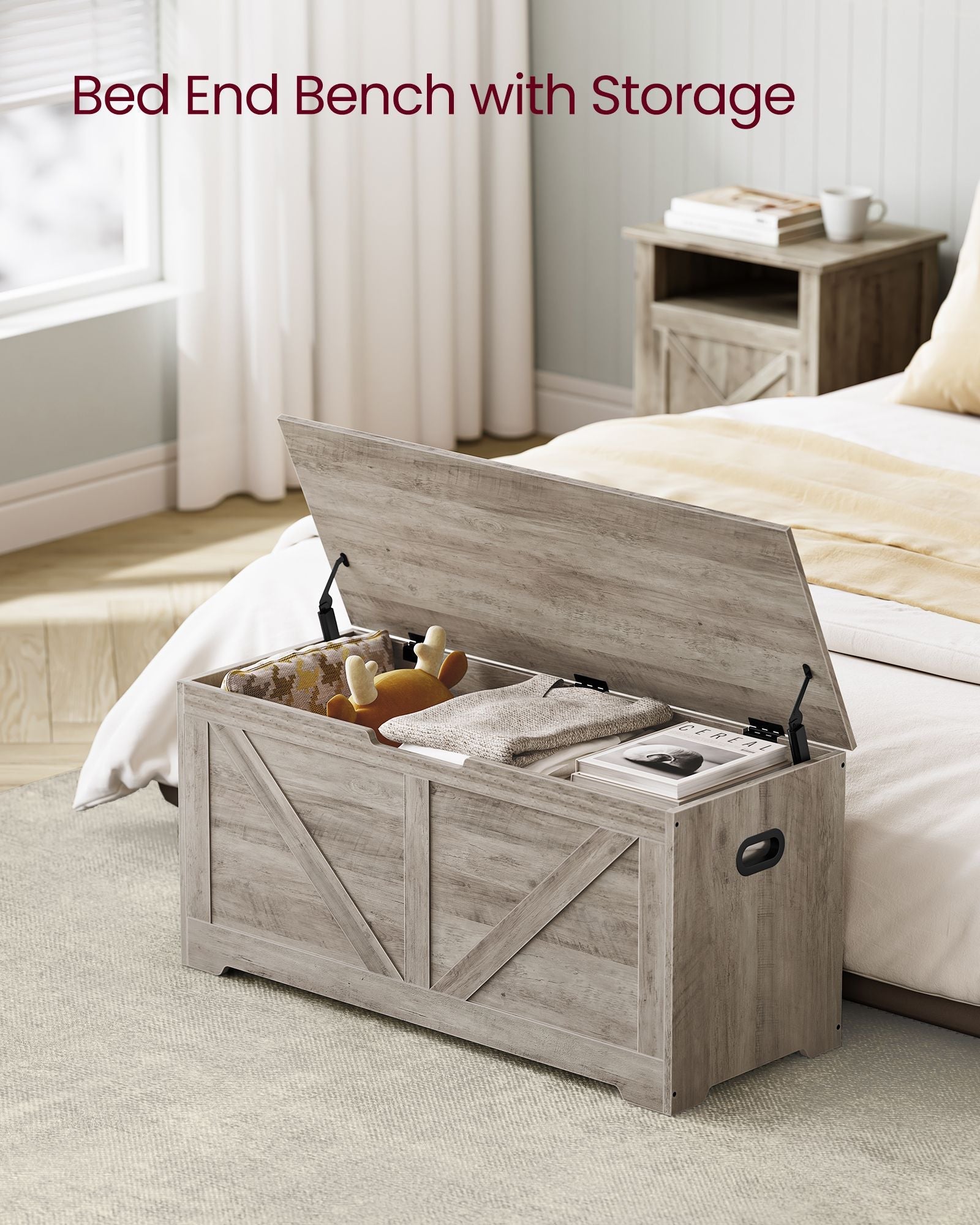 Storage Chest – MDF – Heather Greige – Safety Hinges, Multi-functional for Hallway, Bedroom, Living Room